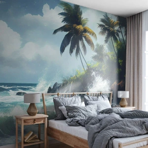 Fototapet Premium Sand - På en tropisk strand - Strand, Tropisk, handflatan - 150x105 cm