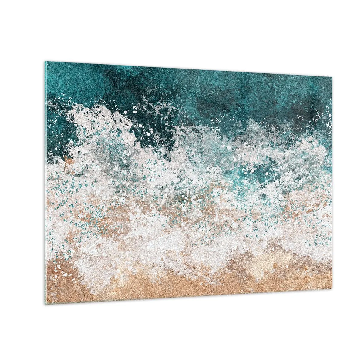 Glastavla - Bild på glas - Abstrakt havsvåg i nyanser av turkos, vitt och sandbeige - 70x50cm - Berättelser från havet - Modern väggdekoration för vardagsrum och sovrum ARTTOR