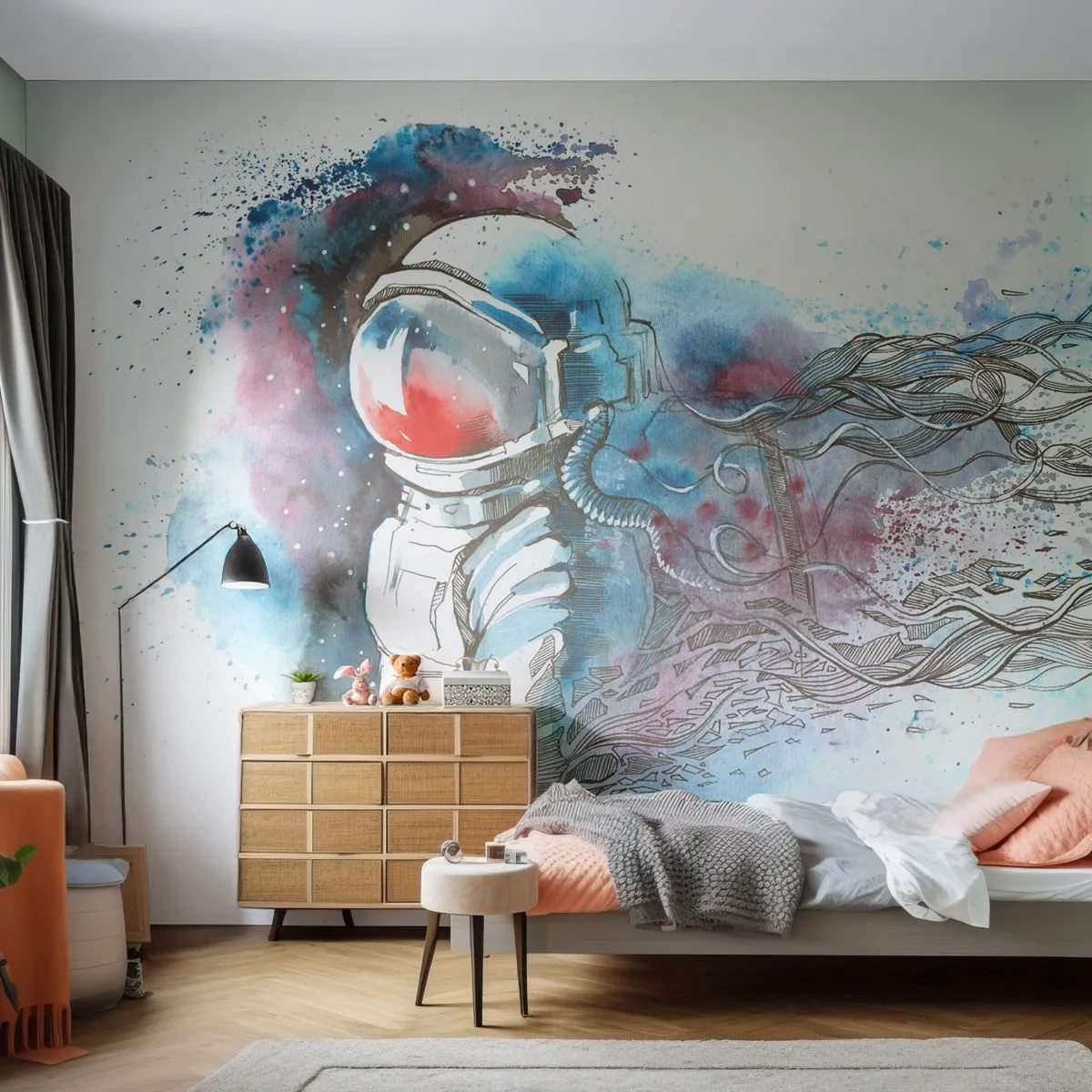 Fototapet Premium Canvas - Ensam med rymden - Astronaut, Kosmonaut, Abstraktion - 300x210 cm