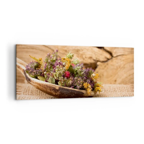 Canvastavla - Bild på duk - Färgglada blommor och doftande örter - 120x50 cm