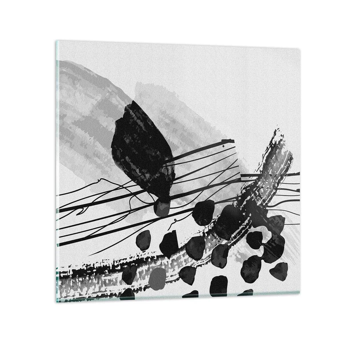 Glastavla - Bild på glas - Svartvit organisk abstraktion - 30x30 cm