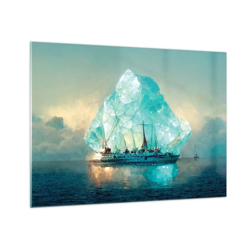 Glastavla - Bild på glas - Ett segelfartyg framför en enorm glaciär i det arktiska ljuset. - 70x50cm - Arktisk briljant - Modern väggdekoration för vardagsrum och sovrum ARTTOR