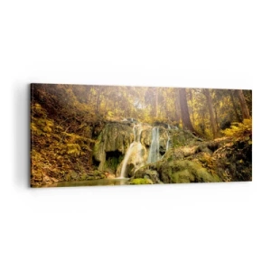Canvastavla - Bild på duk - Skogkaskad i grönt - 100x40 cm