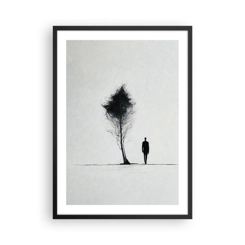 Affisch i svart ram - En minimalistisk silhuett och ett ensamt träd - 50x70cm - Vi vandrar alla - Modern väggdekoration för vardagsrum och sovrum ARTTOR