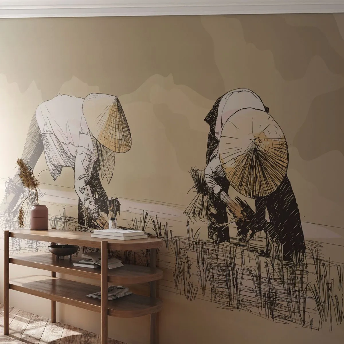 Fototapet Premium Sand - Lyckad skörd - Asien, Risplantage, Risfält - 500x350 cm