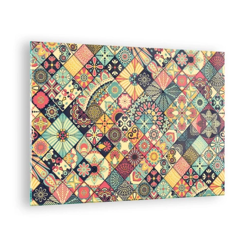 Glastavla - Bild på glas - Ett färgglatt mönster inspirerat av marockanska kakelplattor med geometriska motiv - 70x50cm - Marockansk stämning - Modern väggdekoration för vardagsrum och sovrum ARTTOR