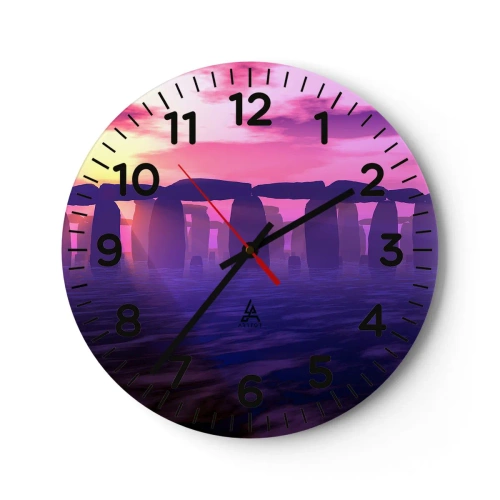 Väggklocka - Klocka på glas - Gryningens hemlighet i dimma - 40x40 cm