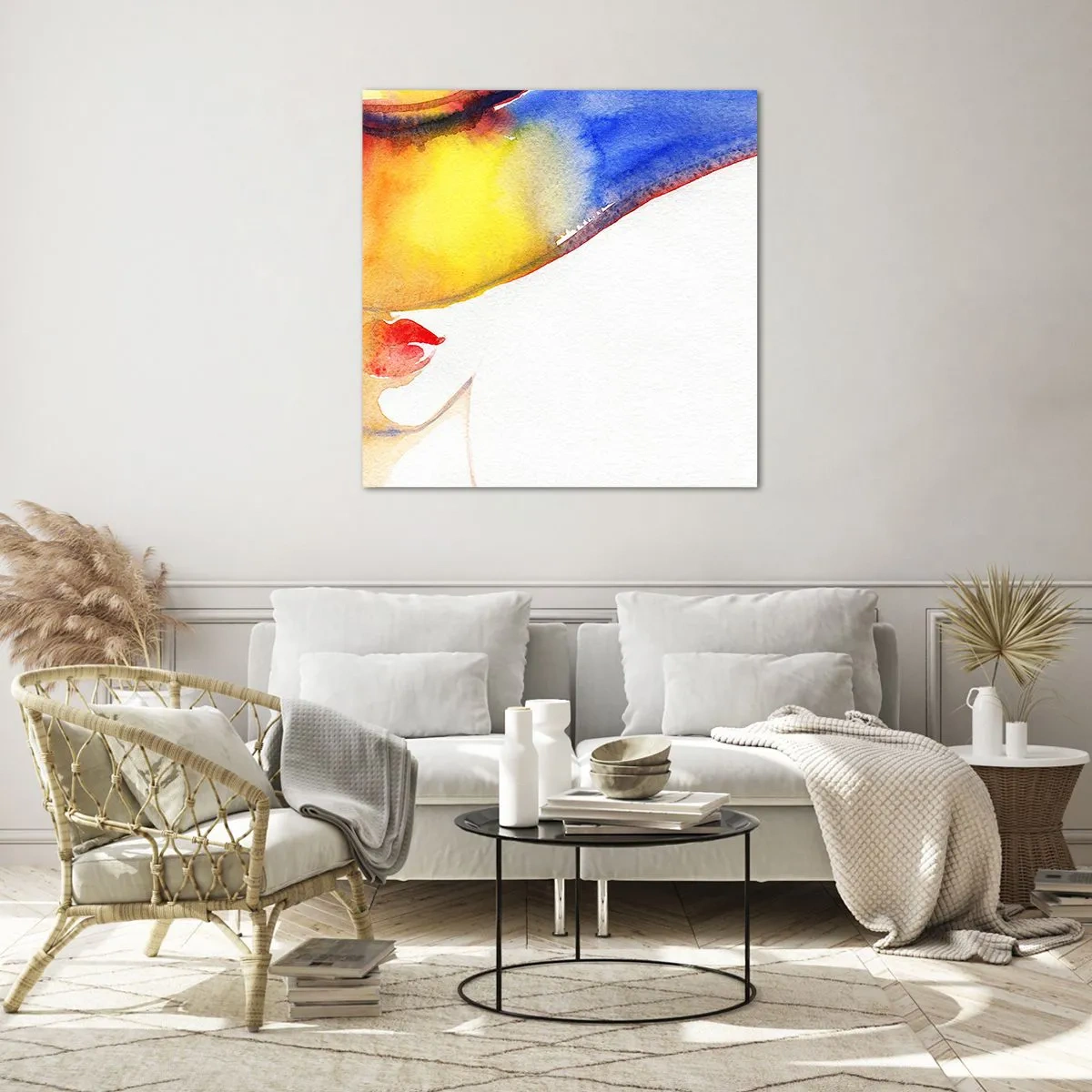 Glastavla - Bild på glas - Damporträtt    - 70x70 cm