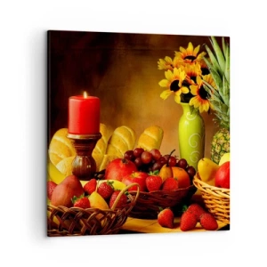Canvastavla - Bild på duk - Stilleben med bröd och frukt - 50x50 cm