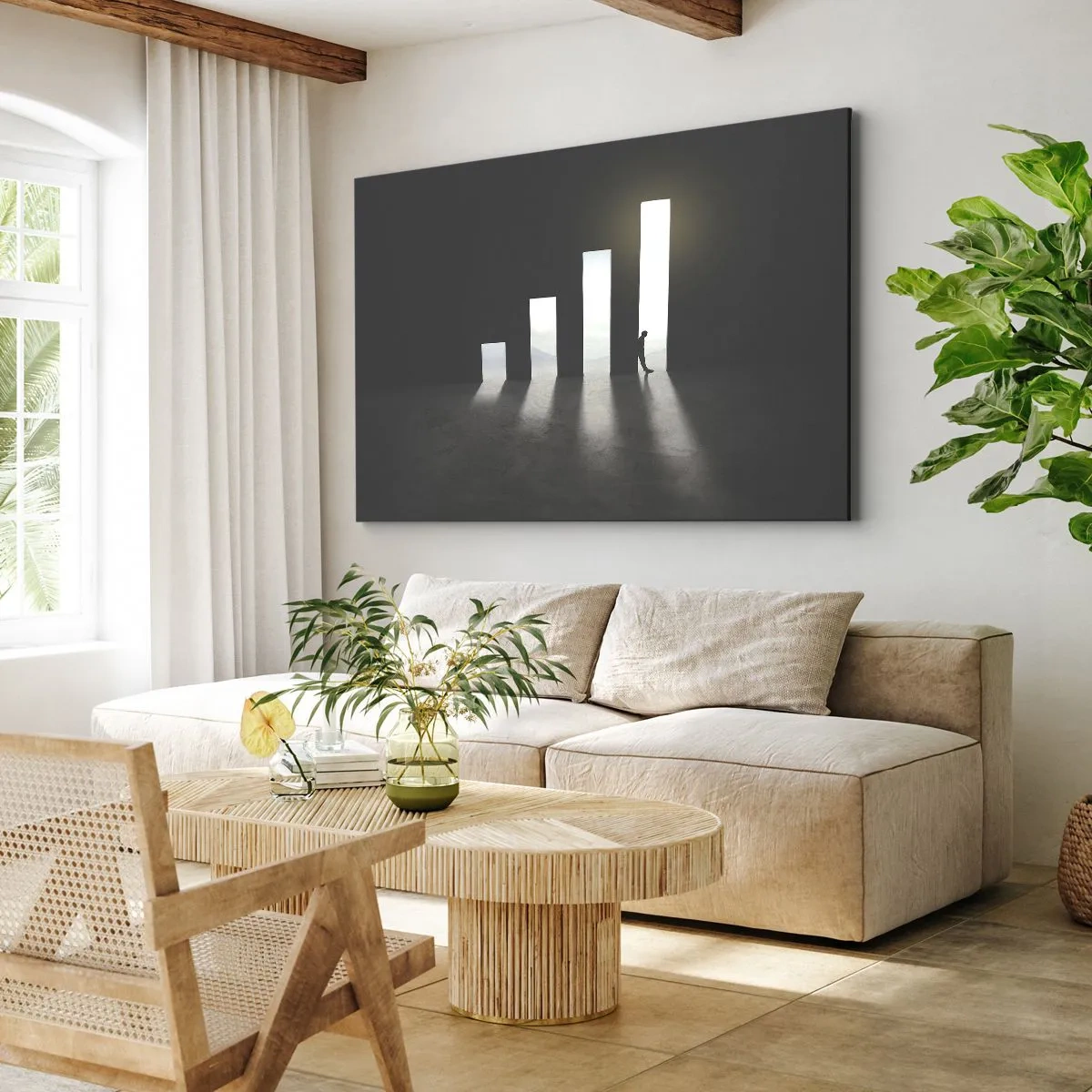 Canvastavla - Bild på duk - Symbolisk tillväxt i form av ljusupplysta passager - 70x50cm - Framgång - ett intryck - Modern väggdekoration för vardagsrum och sovrum ARTTOR