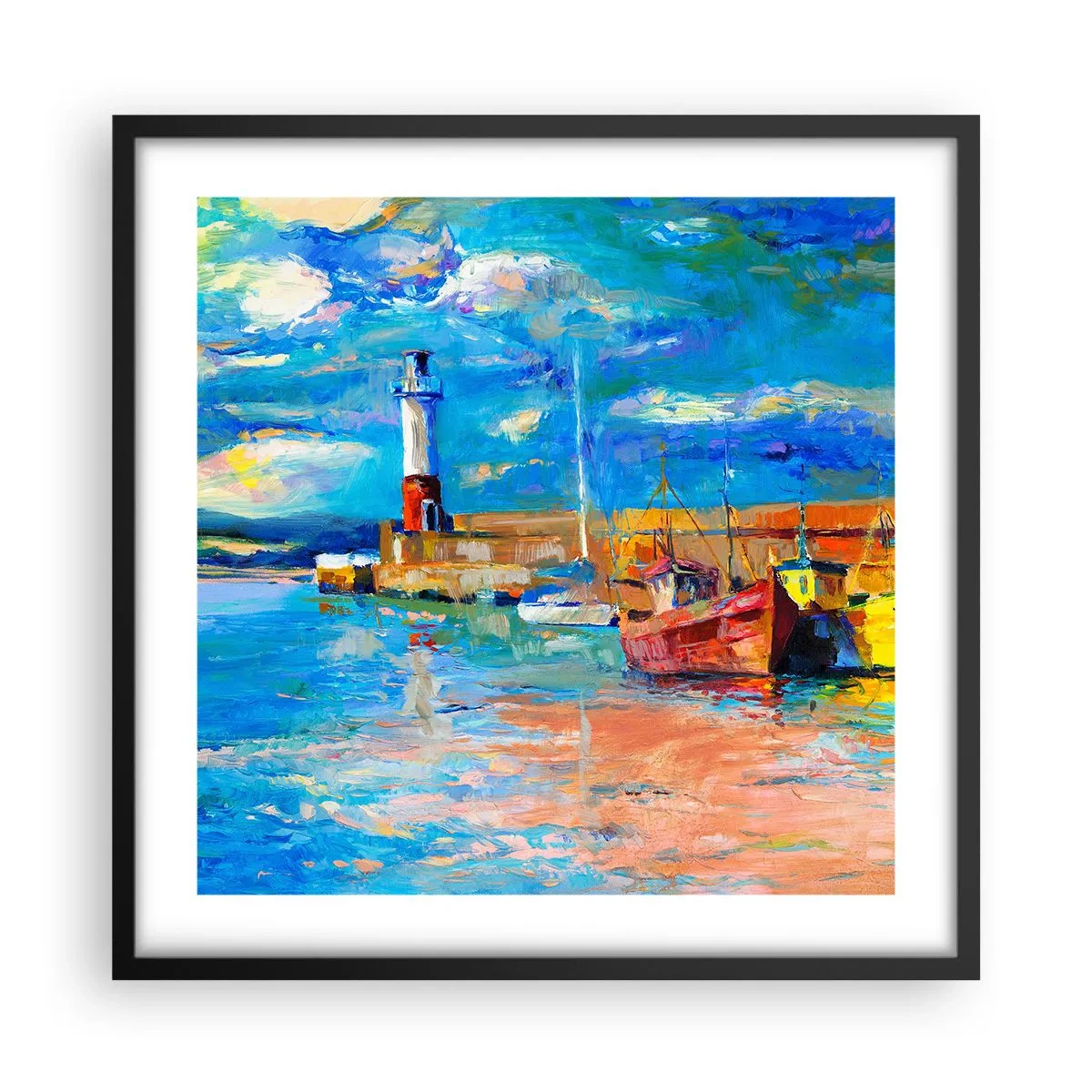 Affisch i svart ram - Eftermiddag i regnbågsviken - 50x50 cm