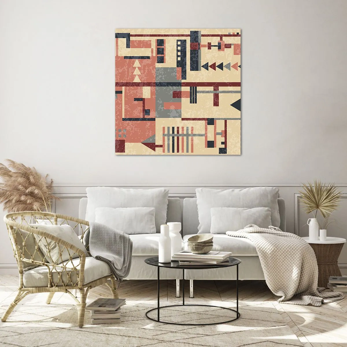 Glastavla - Bild på glas - Kombination av vertikala och horisontella element - 40x40 cm