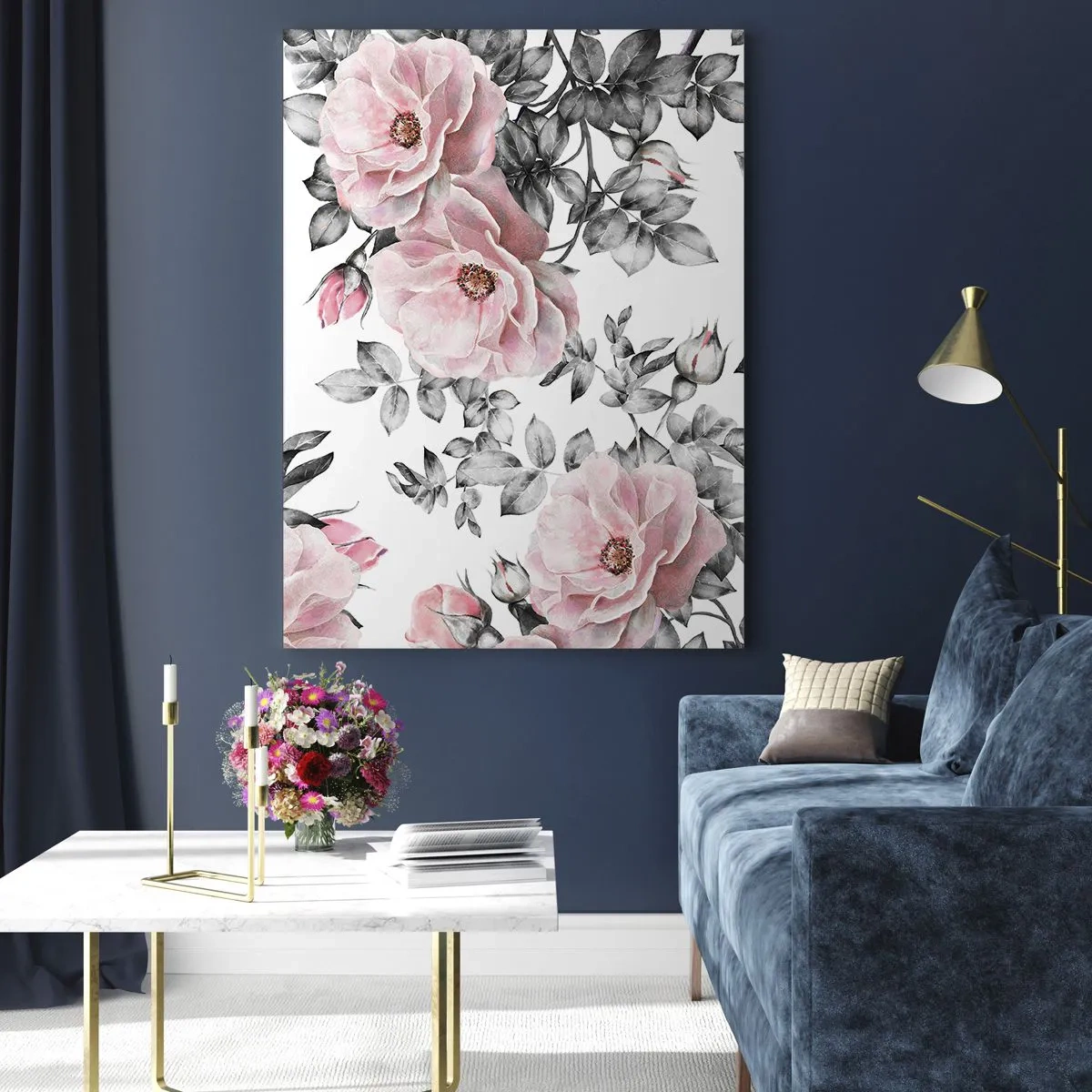 Glastavla - Bild på glas - Tappa sig i rosblommorna - 50x70 cm