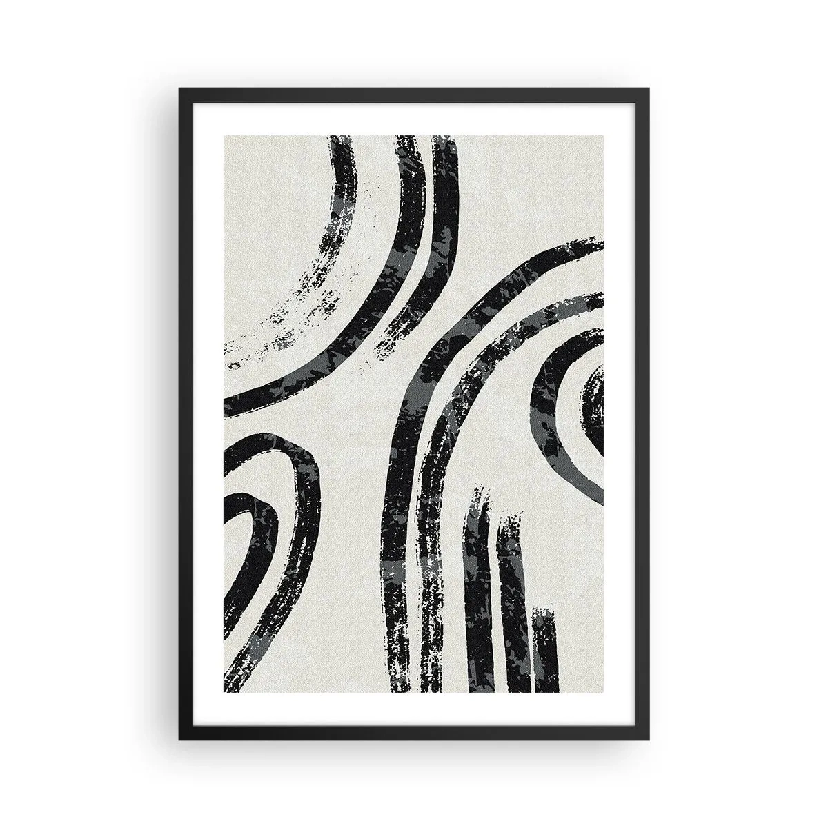 Affisch i svart ram - Abstrakta svarta linjer på en ljus bakgrund - 50x70cm - Halvstoppad - Modern väggdekoration för vardagsrum och sovrum ARTTOR