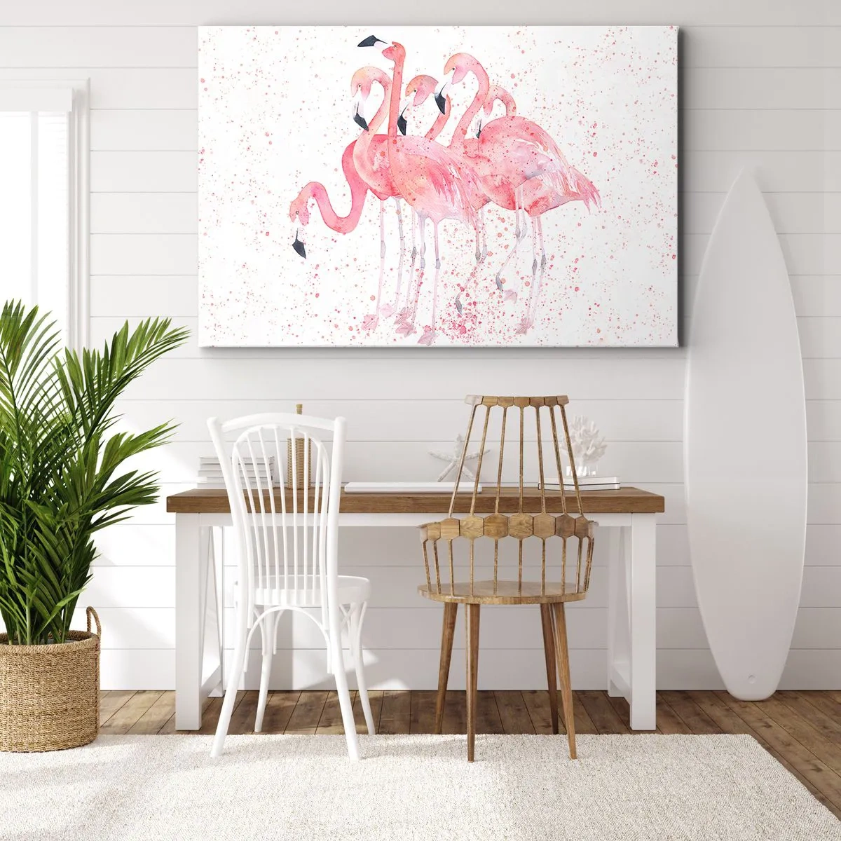 Canvastavla - Bild på duk - Rosa flamingos i konstnärlig akvarellstil - 70x50cm - Rosa bandet - Modern väggdekoration för vardagsrum och sovrum ARTTOR