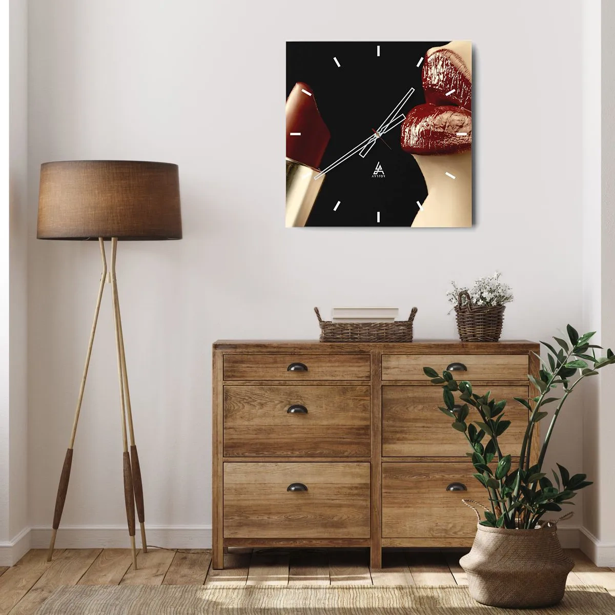 Väggklocka - Klocka på glas - Karminets sensualitet och glans - 40x40 cm