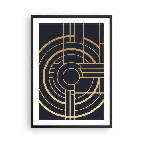 Affisch i svart ram - Geometriskt art déco-mönster med guldelement på en mörk bakgrund - 50x70cm - Sakernas gång - Modern väggdekoration för vardagsrum och sovrum ARTTOR