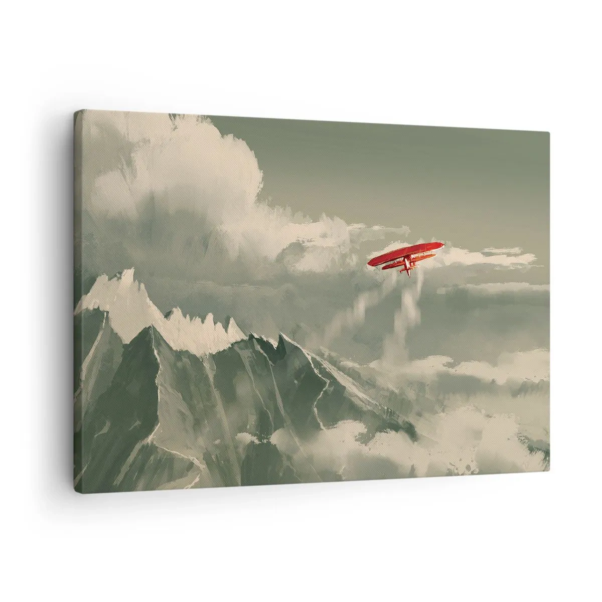Canvastavla - Bild på duk - Rött flygplan över snötäckta berg - 70x50cm - Orädd pionjär - Modern väggdekoration för vardagsrum och sovrum ARTTOR