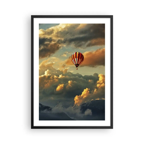 Affisch i svart ram - En ballong bland molnen vid solnedgången - 50x70cm - Jag flyger för jag vill - Modern väggdekoration för vardagsrum och sovrum ARTTOR