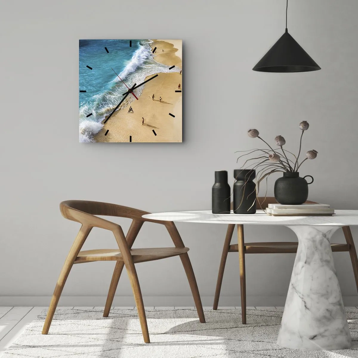 Väggklocka - Klocka på glas - Och sedan solen, stranden... - 30x30 cm