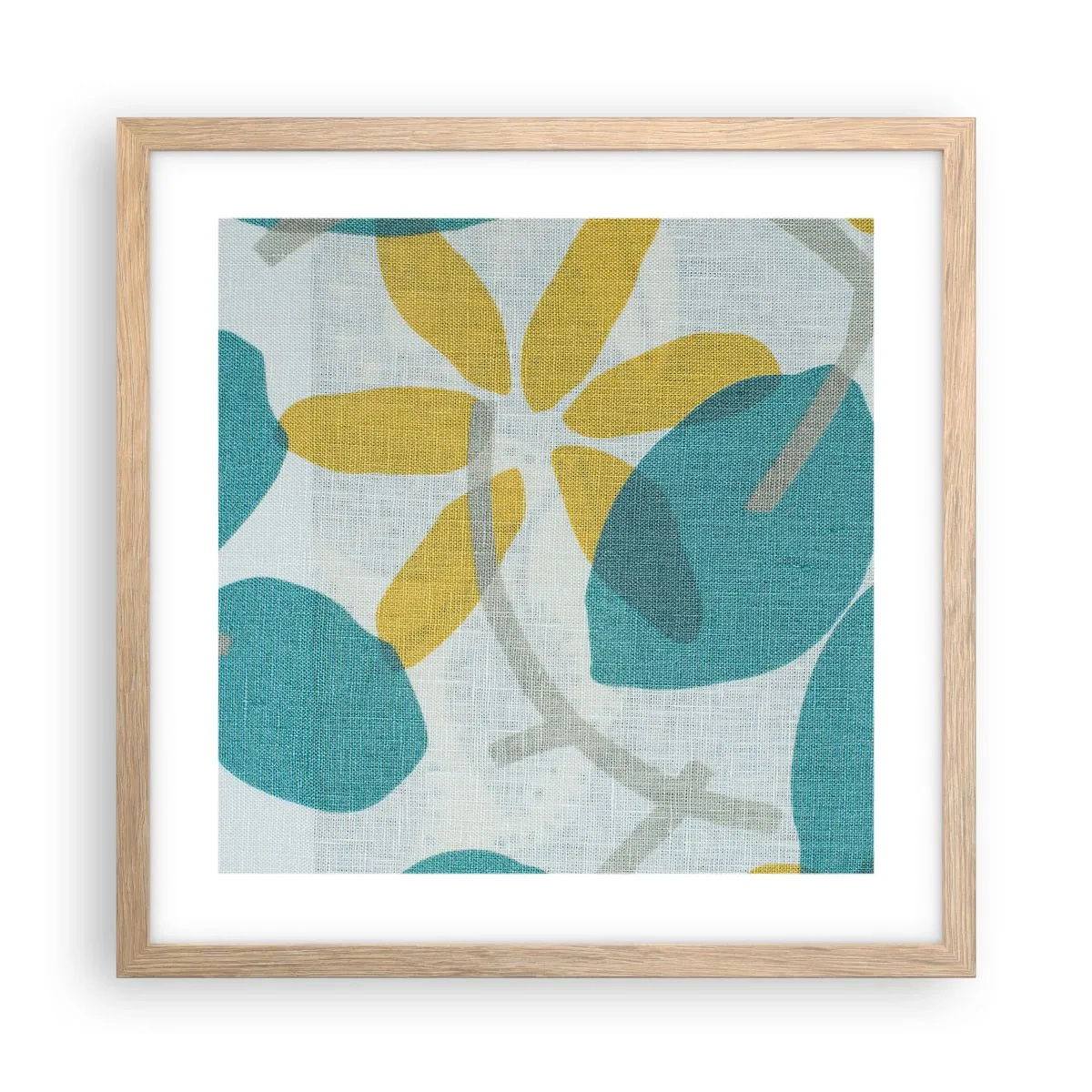 Affisch i ram av ljusek - Bland azurblå blad - 40x40 cm