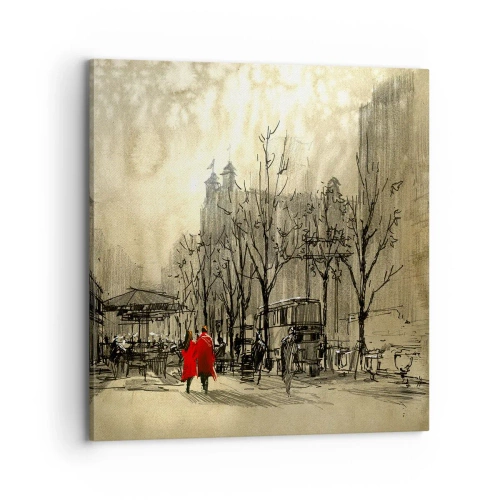 Canvastavla - Bild på duk - Träff i London-dimman - 70x70 cm