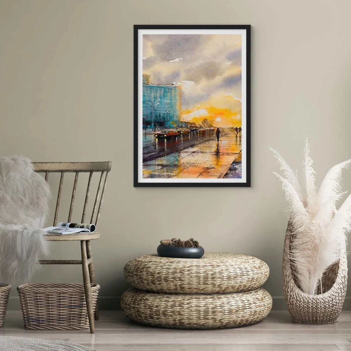 Affisch i svart ram - Livet på stranden - 61x91 cm