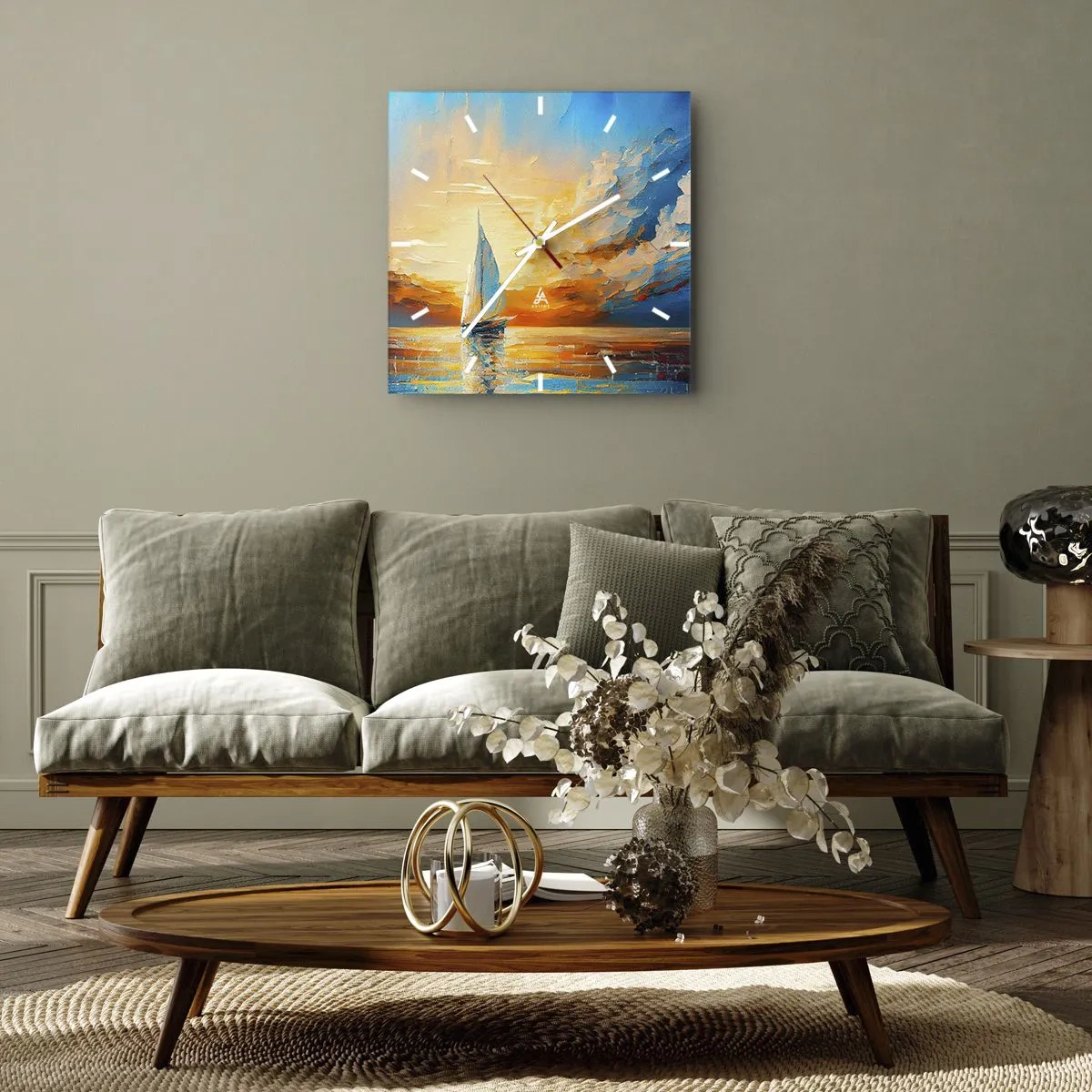 Väggklocka - Klocka på glas - Segla i gult - 40x40 cm