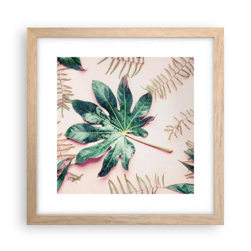 Affisch i ram av ljusek - Grönskans studie mot rosa bakgrund - 30x30 cm