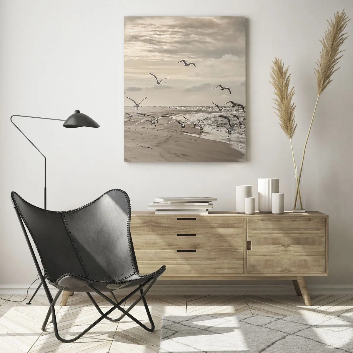 Glastavla - Bild på glas - Havets brus, fågelsång - 50x70 cm