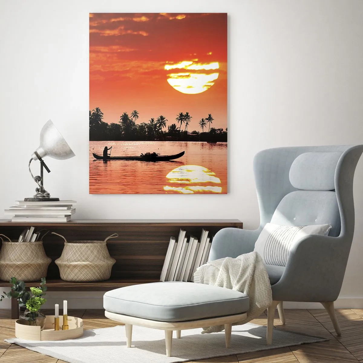 Glastavla - Bild på glas - Tropiskt lugn vid solnedgången - 50x70 cm