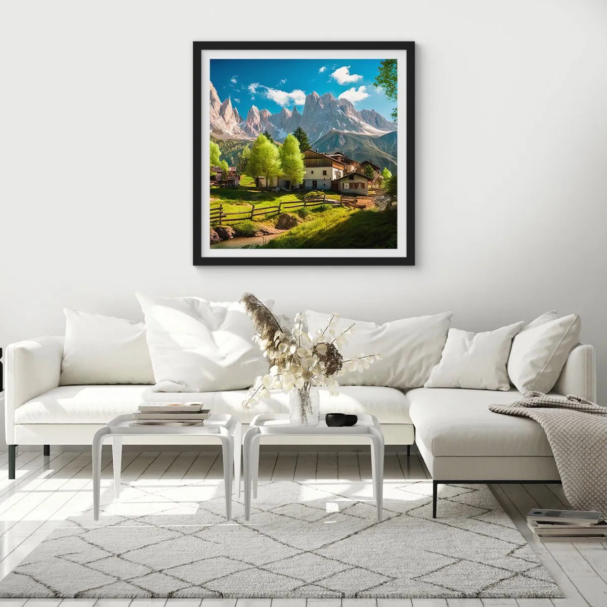 Affisch i svart ram - Alpin idyll - 30x30 cm