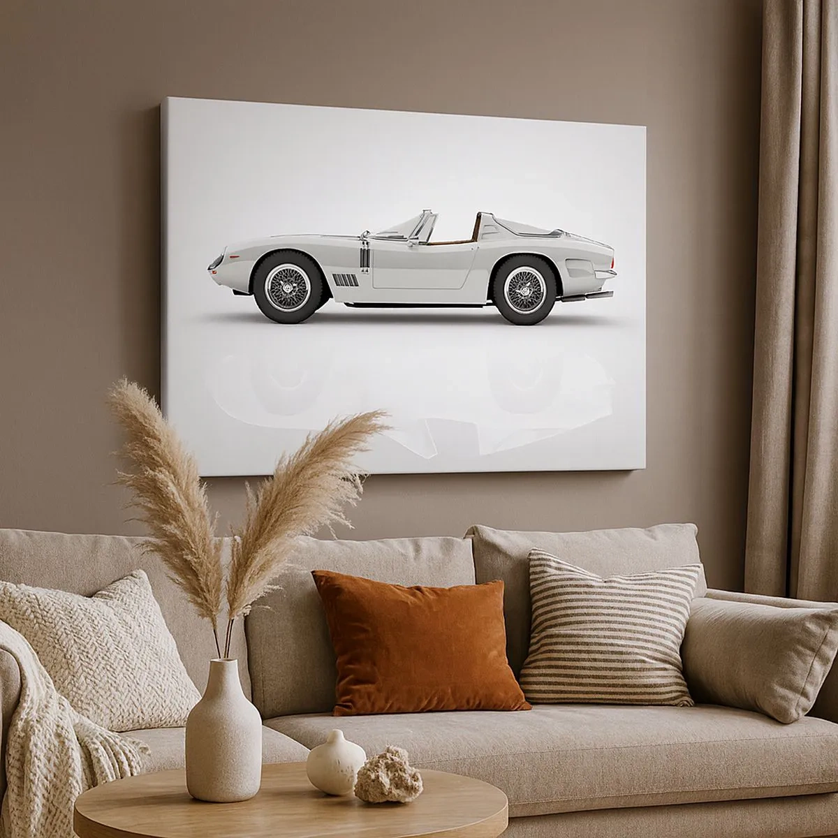 Canvastavla - Bild på duk - Klassisk vit cabriolet på en ljus bakgrund - 70x50cm - Ett löfte om lek - Modern väggdekoration för vardagsrum och sovrum ARTTOR
