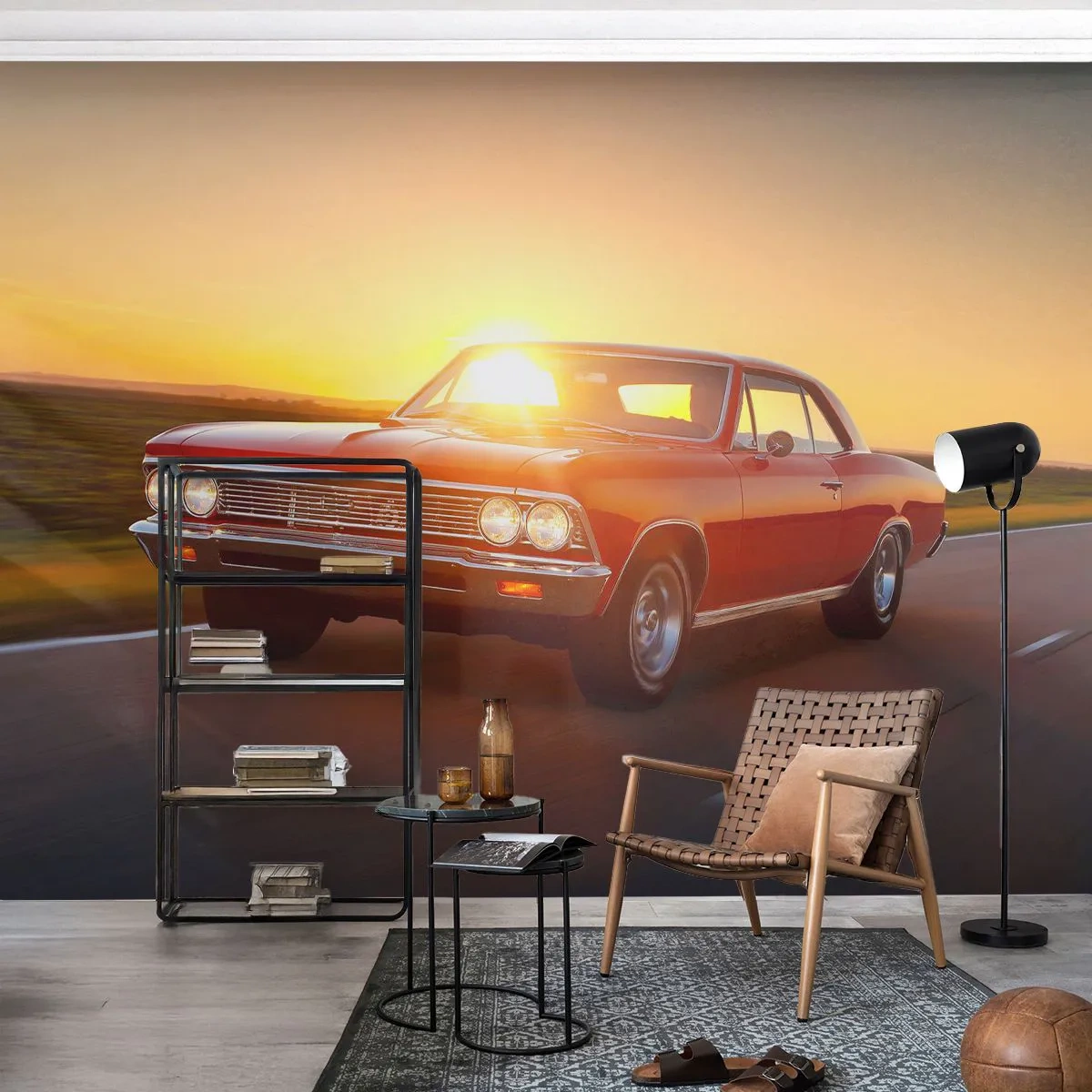 Självhäftande Fototapet Deluxe Sticker - Lusten är rödfärgad - Bil, Resa, Årgång - 250x175 cm