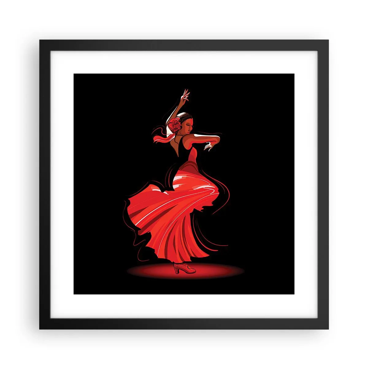 Affisch i svart ram - Flamencos brinnande anda - 40x40 cm