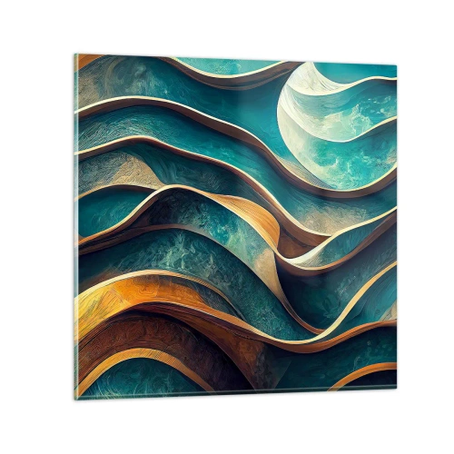 Glastavla - Bild på glas - Meandrar av blått - 40x40 cm