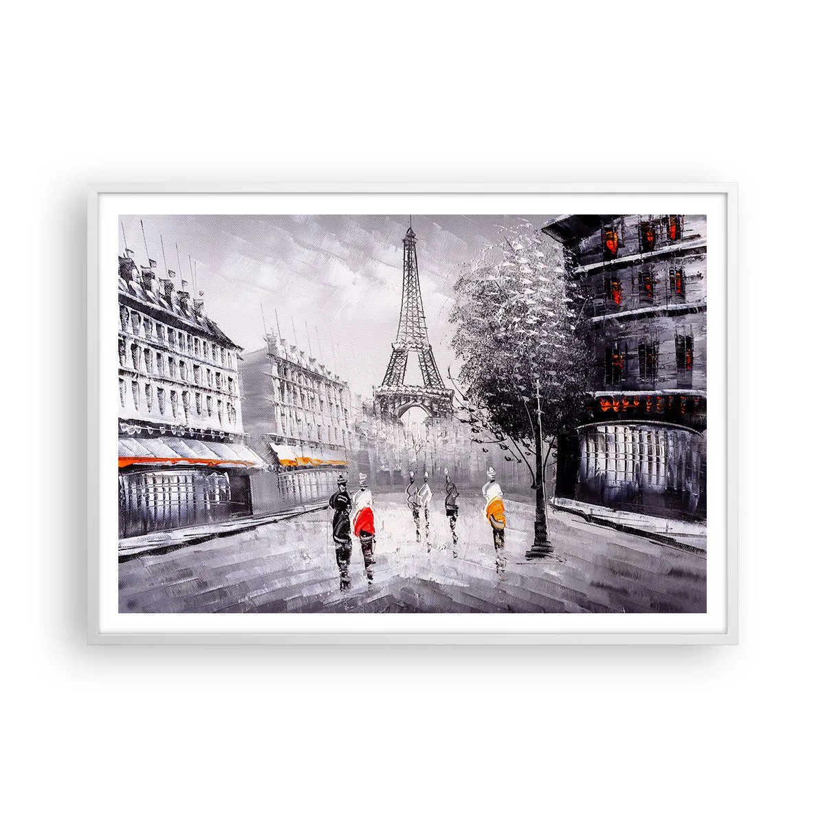 Affisch i vit ram - Promenad i Paris - 100x70 cm