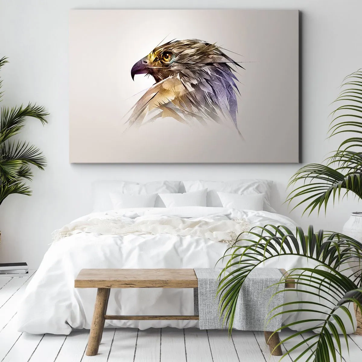 Canvastavla - Bild på duk - Konstnärligt porträtt av en örn i pastellfärger - 70x50cm - En kämpes porträtt - Modern väggdekoration för vardagsrum och sovrum ARTTOR