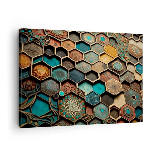 Canvastavla - Bild på duk - Färgglada ornament i hexagonala mönster - 70x50cm - Arabiska ornament - en variation - Modern väggdekoration för vardagsrum och sovrum ARTTOR