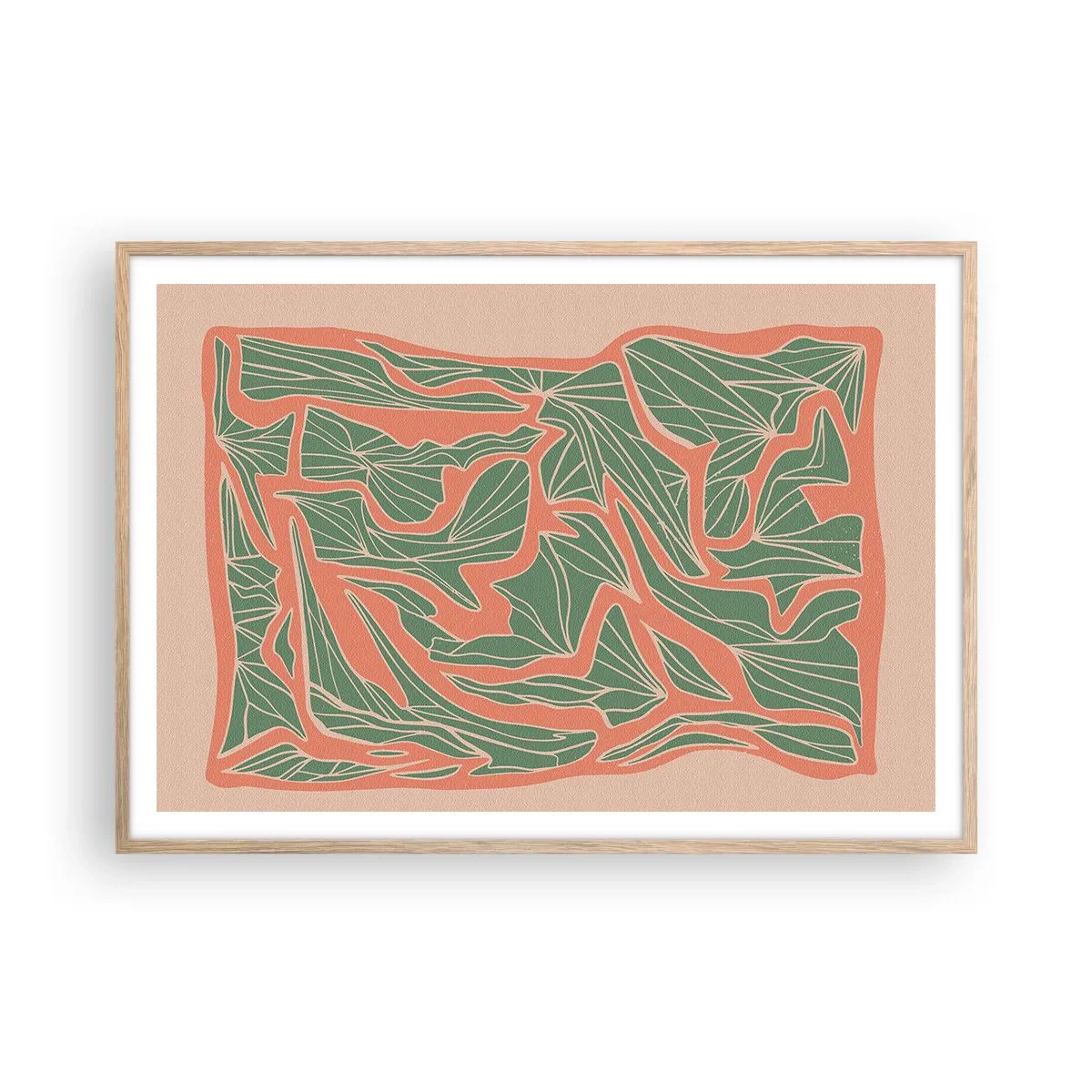 Affisch i ram av ljusek - En kamp mellan korall och grönt - 100x70 cm