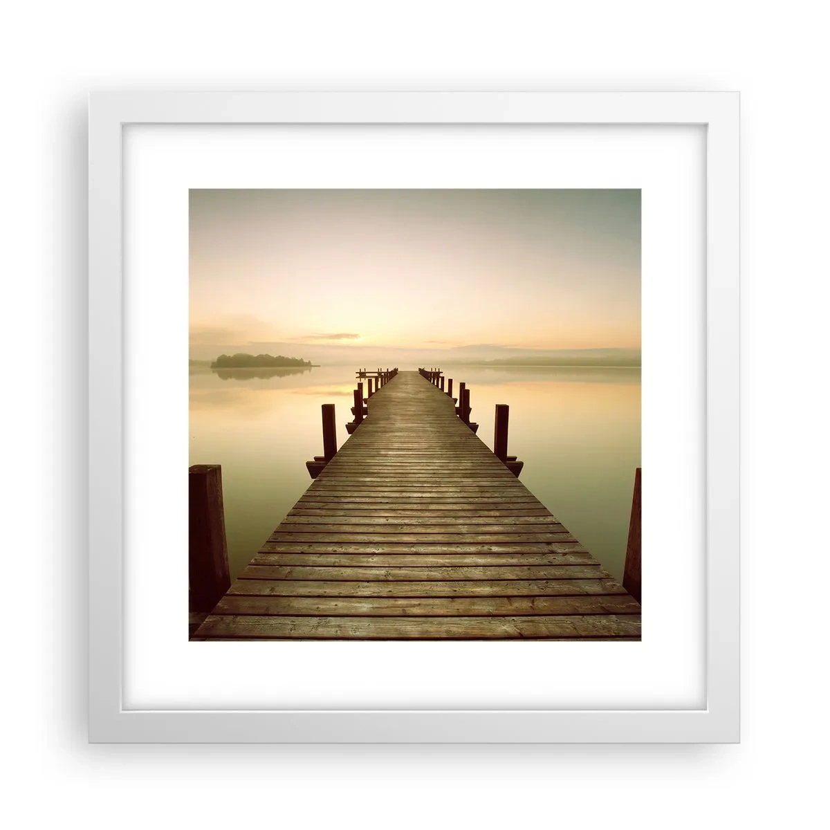 Affisch i vit ram - Förgryning, gryning, ljus - 30x30 cm