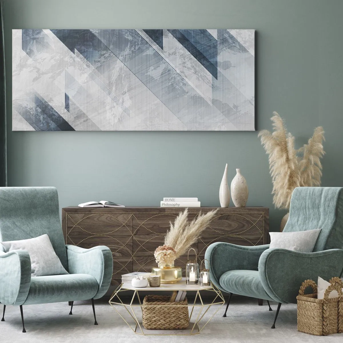 Canvastavla - Bild på duk - Tredimensionell komposition – gråhetens rörelse - 160x50 cm