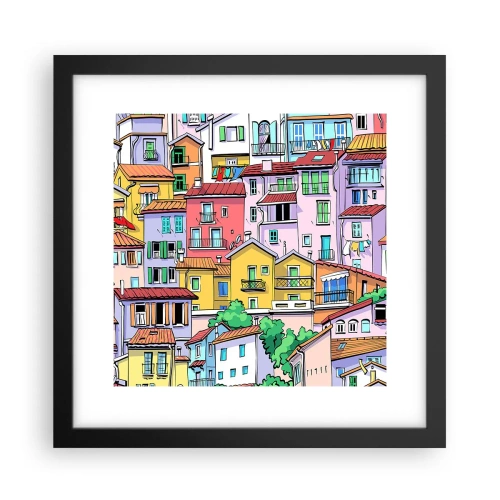 Affisch i svart ram - Gladlynt stad - 30x30 cm