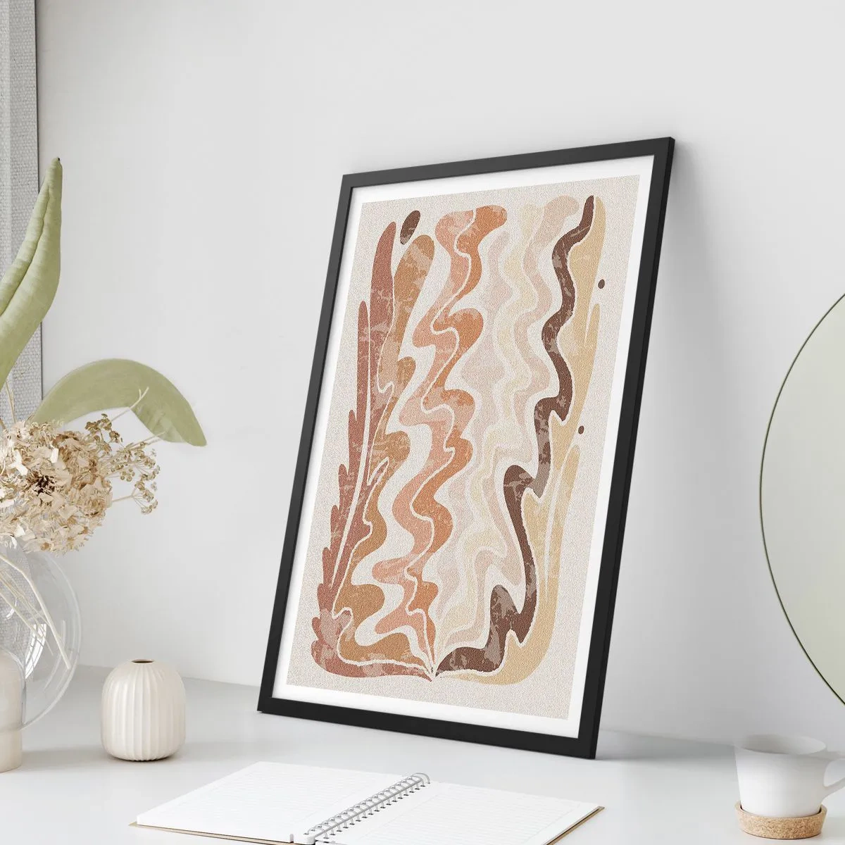 Affisch i svart ram - En abstrakt komposition i varma beige nyanser. - 50x70cm - Bra energi - bra känslor - Modern väggdekoration för vardagsrum och sovrum ARTTOR
