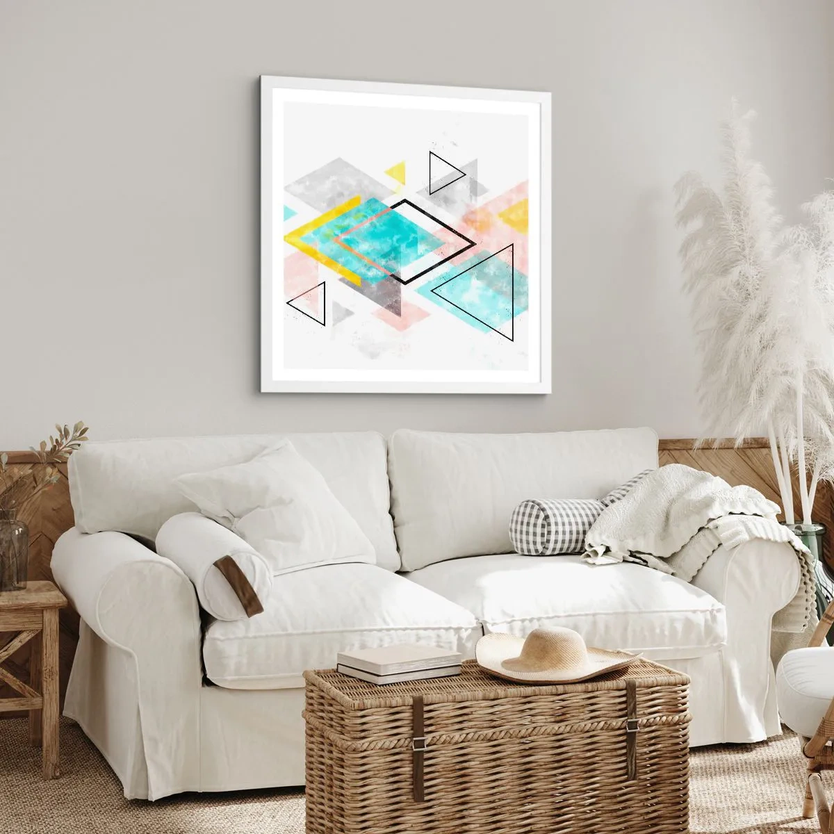 Affisch i vit ram - Geometriskt spel - 40x40 cm