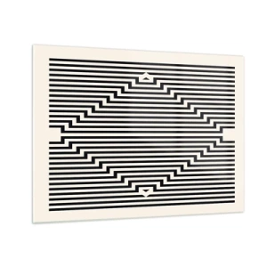 Glastavla - Bild på glas - Ett fascinerande mönster av svarta och vita linjer som skapar en illusion - 70x50cm - Geometrisk illusion - Modern väggdekoration för vardagsrum och sovrum ARTTOR