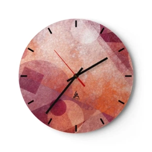 Väggklocka - Klocka på glas - Geometriska mönster i nyanser av rosa och orange - 30x30cm - Geometriska omvandlingar i rosa - Modern väggdekoration för vardagsrum, kök och sovrum ARTTOR