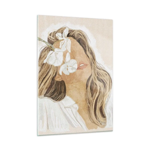 Glastavla - Bild på glas - Bland blommorna i jubel - 50x70 cm