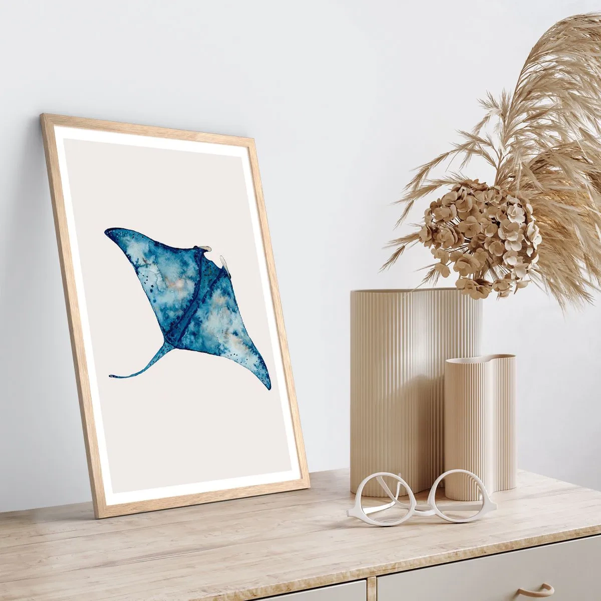 Affisch i ram av ljusek - Liv i blått - 30x40 cm