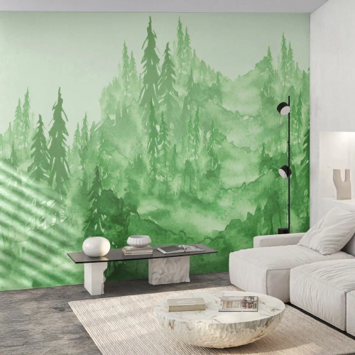 Självhäftande Fototapet Deluxe Sticker - Suddig i grön dimma - Skog, Grafik, Landskap - 100x70 cm